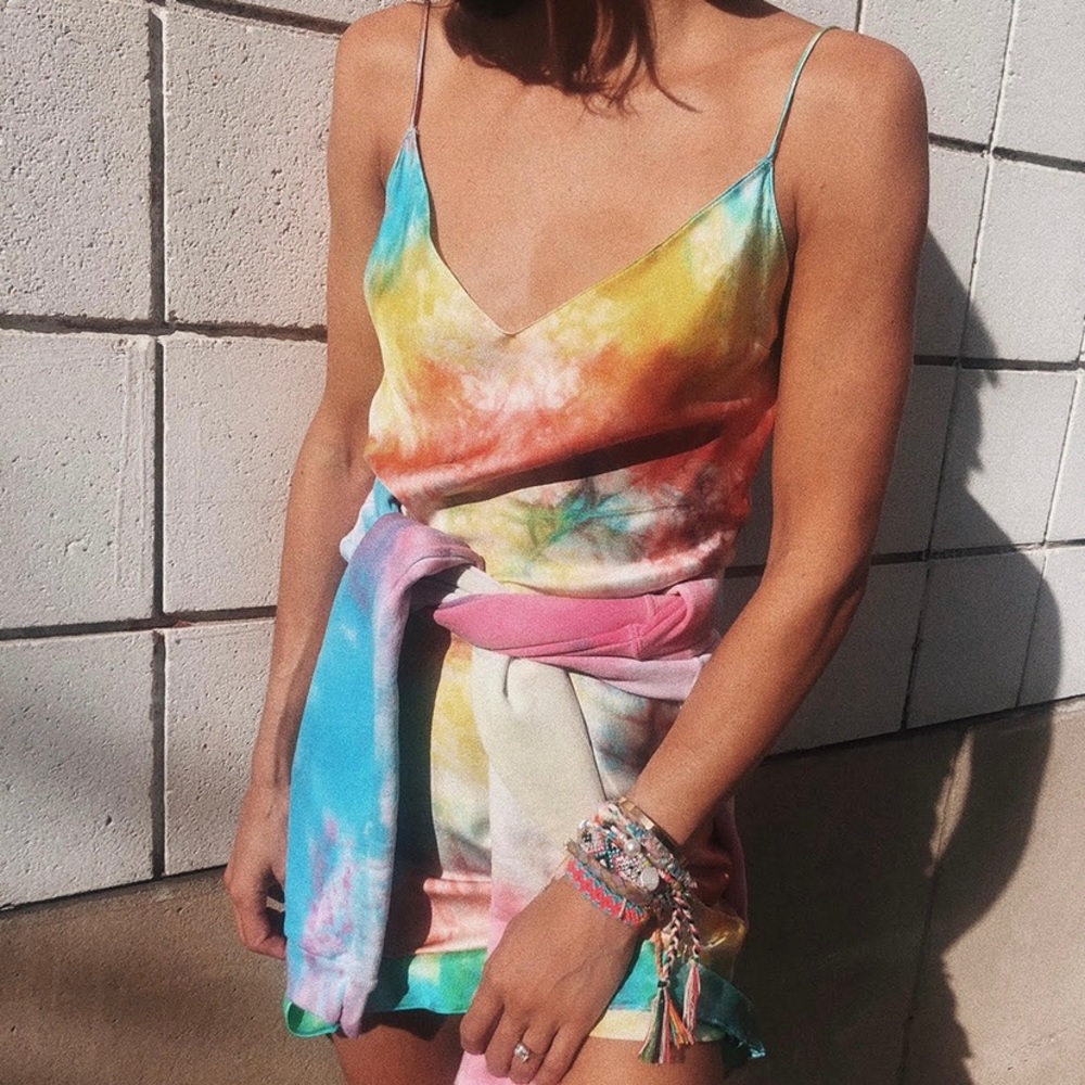 Dannijo silk slip dress in tie dye blogger style LSF
